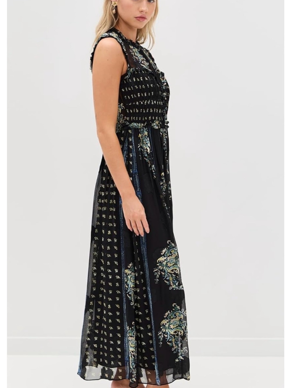 Ulla Johnson Kasia Black Floral Sleeveless Smocked Dress NWT - Picture 3 of 8